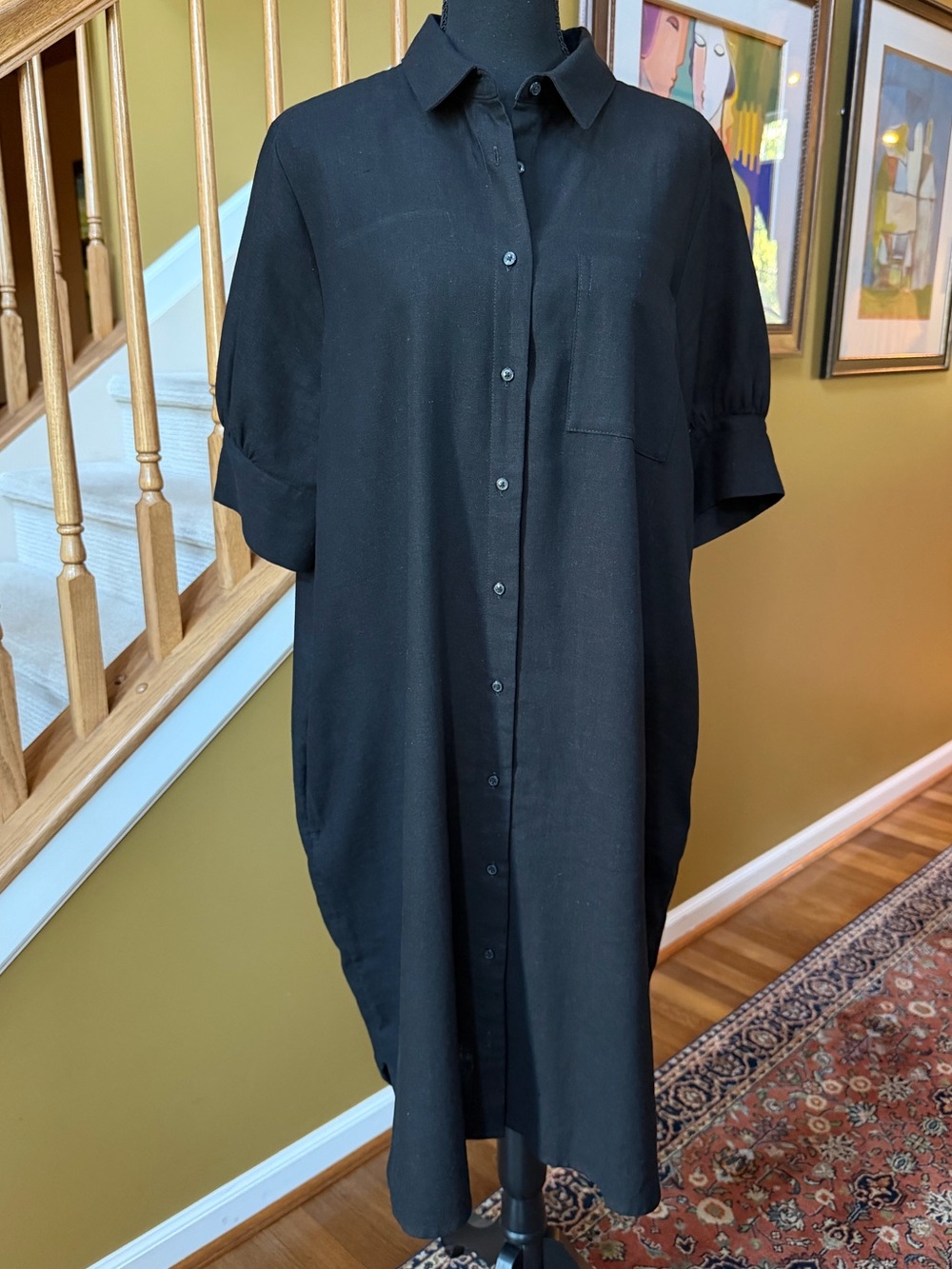 Old Navy Black Button Front Shirt Dress (Sz L Tall)